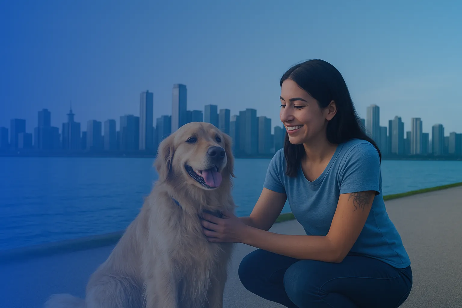 Happy pet owner with dog